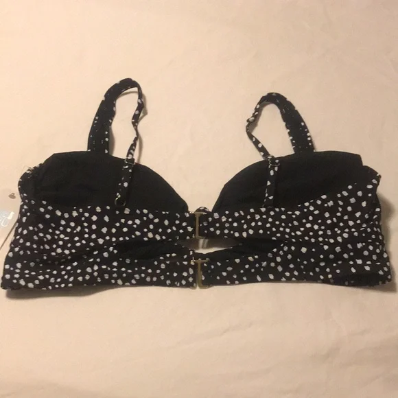 New Time and Tru Black and White Abstract Dots Double Knot Swim Top - Picture 6 of 9